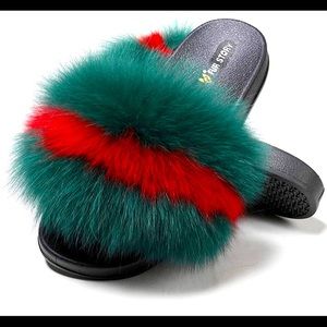 Real fur slippers